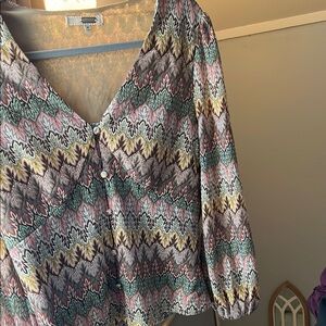 Gimmicks by BKE Green and Gray Buttoned Blouse with Sailor Collar